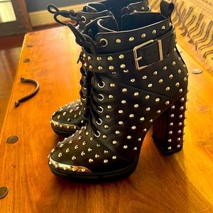 Gianni Bini Black Leather Spike Booties